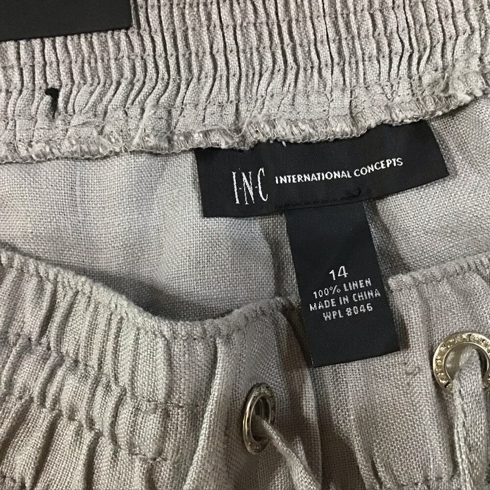 NWT INC 100% Linen Grey Wide Leg Regular Fit Pull On Pants 14 - Picture 7 of 7